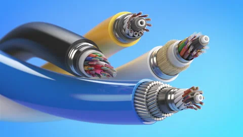 Fiber optical internet cable of various types. Structure of fiber cable Stock Footage 297579576