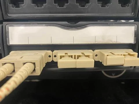 Fiber optical patch panel closeup view of it 스톡 사진