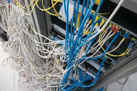 Fiber optical in rack cabinet Stock Photos