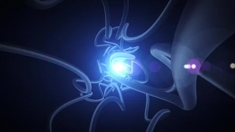 Fiber optics are streaming through the darkness to the bright sphere at the c Stock Illustration