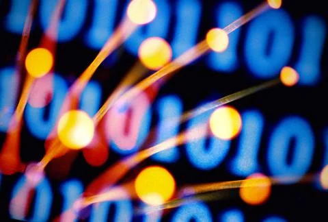 Fiber optics with binary code in the back ground 스톡 사진