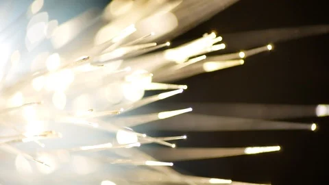 Fiber Optics. Bunch of Colored Optical Fibres With Bokeh. Technology Concept. Video stock 125121953