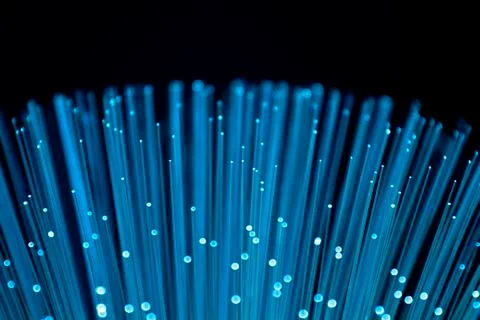 Fiber optics close-up, modern computer communication technology Stock Photos