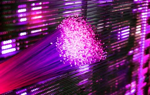 Fiber optics network cable for ultra fast internet communications Stock Photos