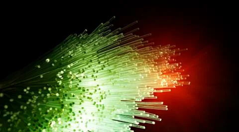 Fiber optics network cable for ultra fast internet communications, thin light Stock Photos