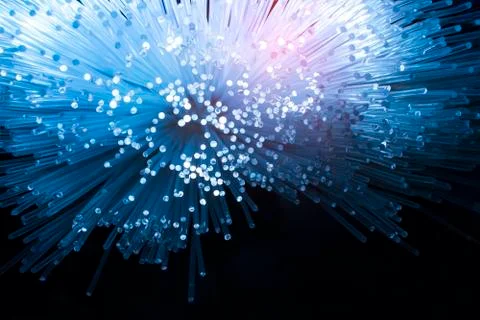 Fiber optics network cable for ultra fast internet communications, thin light Stock Photos