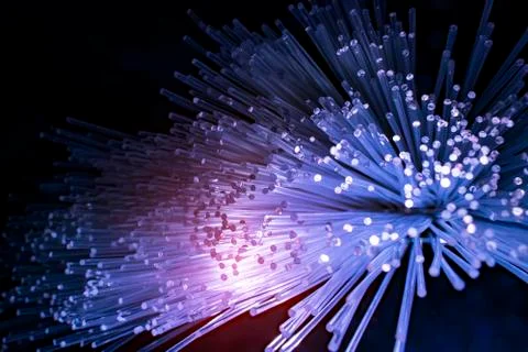 Fiber optics network cable for ultra fast internet communications, thin light Stock Photos