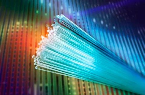 Fiber optics network cable for ultra fast internet communications, thin light Stock Photos