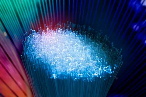 Fiber optics network cable for ultra fast internet communications, thin light Foto stock