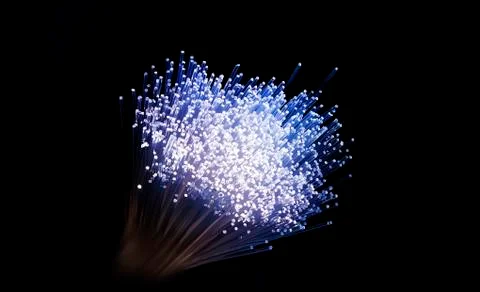 Fiber optics network cable for ultra fast internet communications, thin light Stock Photos