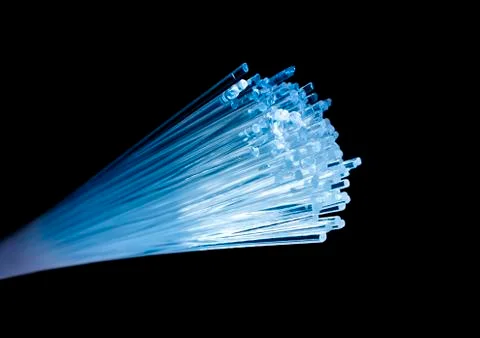 Fiber optics network cable for ultra fast internet communications, thin light Stock Photos