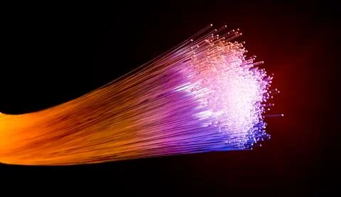 Fiber optics network cable for ultra fast internet communications, thin light Stock Photos