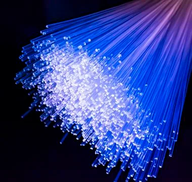 Fiber optics network cable for ultra fast internet communications, thin light Stock Photos