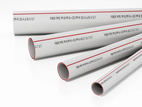 Fiber pipes in various sizes isolated on white background. 3D illustration Stock Illustration