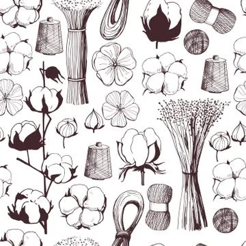 Fiber plants . Vector background  with hand drawn flowers. Illustrazione stock