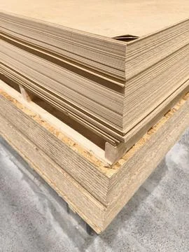 Fiberboards and Oriented Strand Boards or OSB, roofing panels sold in const.. Stock Photos