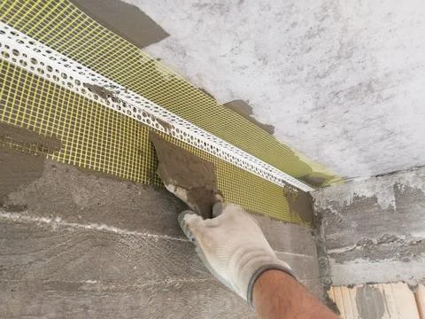 Fiberglass corner reinforcement mesh for constructions Foto stock