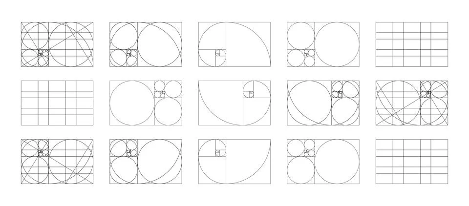 Fibonacci array, numbers forms. Golden ratio section grid. Harmony proportions Stock Illustration