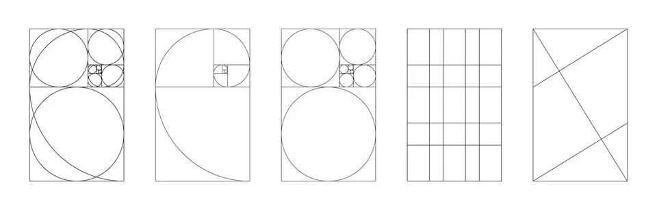 Fibonacci array, numbers frames. Harmony proportions shapes. Stock Illustration