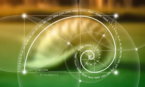 Fibonacci number sequence. Nautilus Seashell section. Snail spiral. Golden ratio Stock Illustration