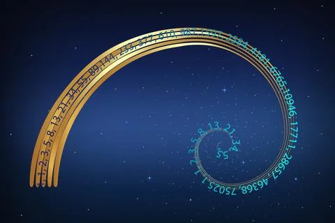 Fibonacci numbers sequence, Golden ratio, spiral golden proportion. Vector Stock Illustration