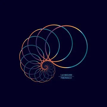 Fibonacci Sequence Circle. Golden ratio. Geometric shapes spiral. Snail spiral Stock Illustration