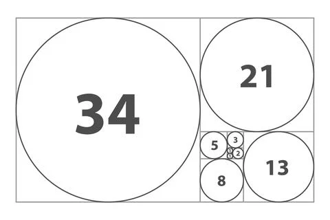 Fibonacci sequence of circles. Golden ratio vector Stock Illustration