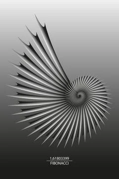 Fibonacci Sequence Golden ratio. Geometric shapes spiral. 3D Snail spiral Illustrazione stock