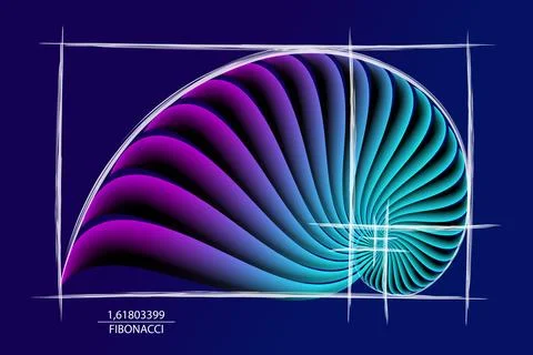 Fibonacci Sequence Golden ratio, geometric shapes spiral. Colorful Snail spiral Stock Illustration