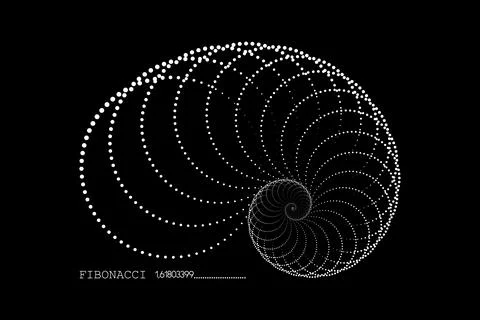 Fibonacci Sequence Spiral. Golden ratio. Geometric shapes Circles dots logo Stock Illustration