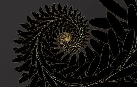 Fibonacci spiral background. Abstract black and gold Nautilus pattern 스톡 일러스트