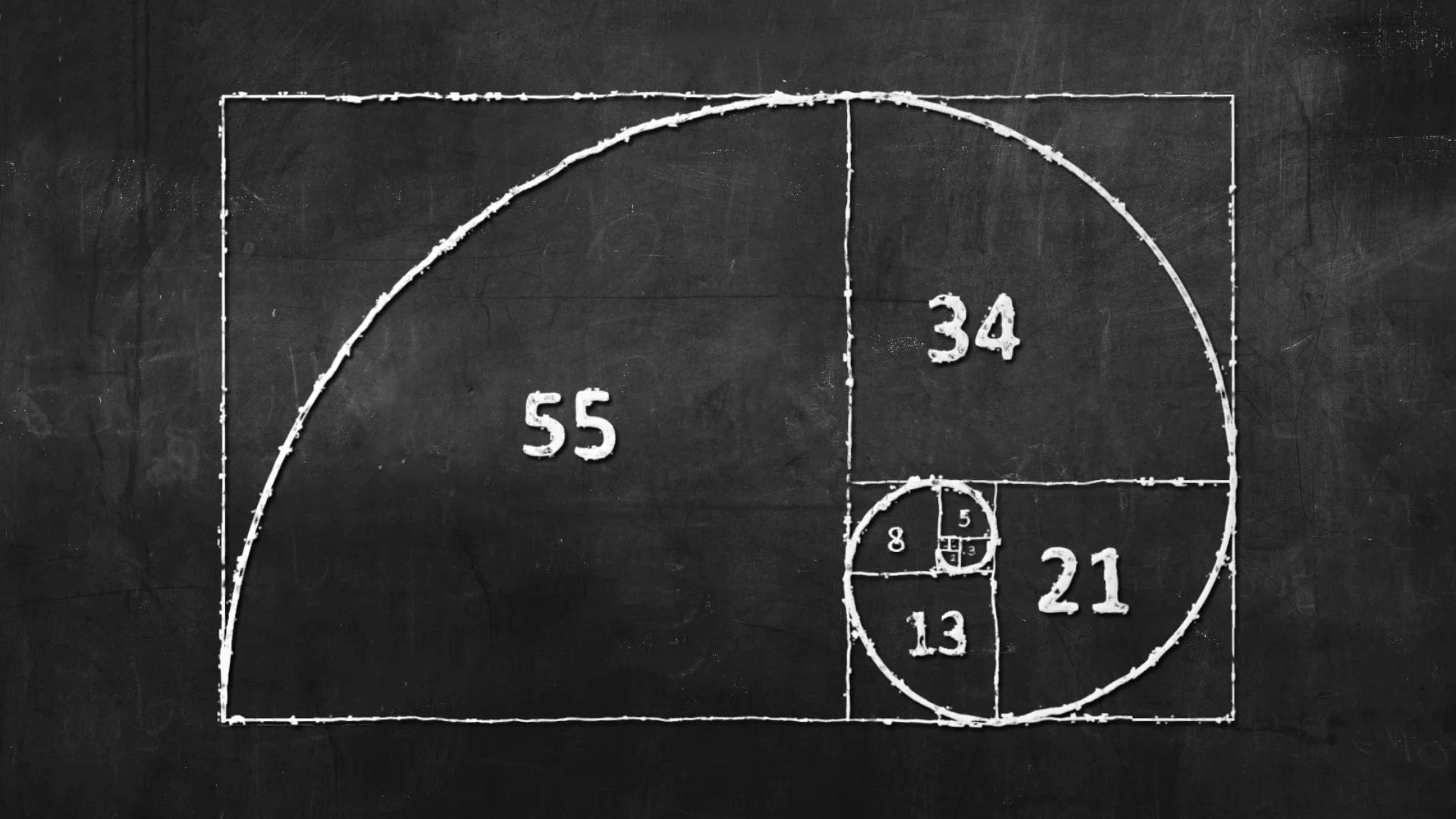 Fibonacci spiral in chalk board - math, science