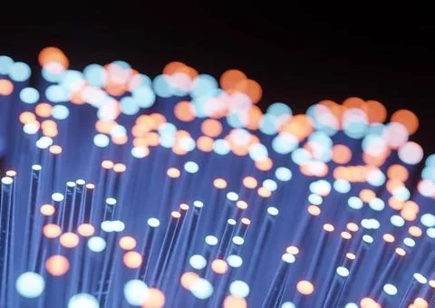 Fibre optic for data transfer transmission 3d render of blinking fibre opt... Foto stock