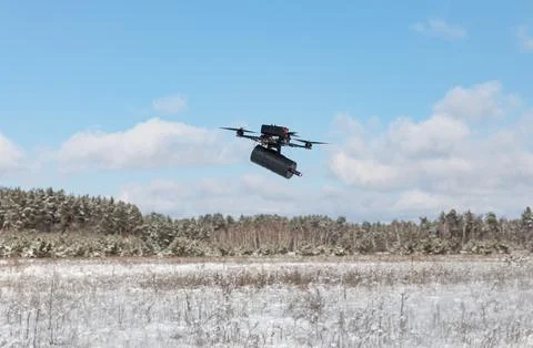 Fibre-optic FPV drones. Production and testing Stock Photos