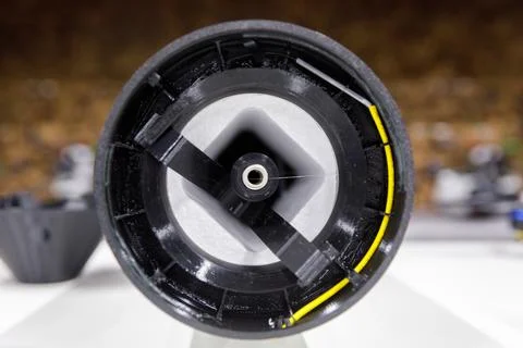 Fibre-optic FPV drones. Production and testing Stock Photos