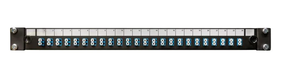 Fibre Optic Network Patch Panel With LC Connectors 写真素材