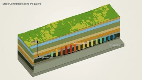 Fibre Optic Stage Contribution Profile Horizontal Lateral Shale Oil Block Stock-Footage 344527385