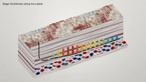 Fibre Optic Stage Contribution Profile Horizontal Lateral Shale Oil Block 스톡 동영상 344538858