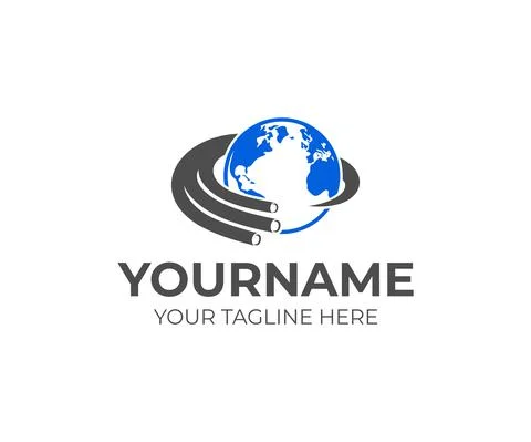 Fibre optics, fiber optic cable rotates around the planet earth, logo design Illustrazione stock