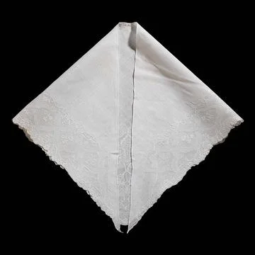 . Fichu of linen batist, triangular and scalloped, decorated with wide edg... Stockfoto's