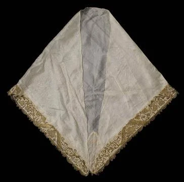 . FICHU of silk, triangular, dropped along two edges with a band embroider... 写真素材