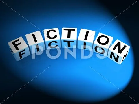 Fiction dice show fictional tale narrative or novel Stock Illustration