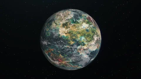 Fictional Alien Exoplanet Rotating in Deep Space 3D Render Stock Footage 346017303