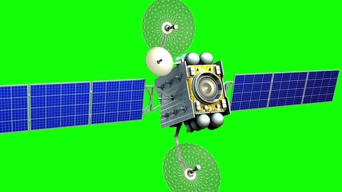 Fictional artificial satellite on green screen, 3d animation Stockbeeldmateriaal 85031026
