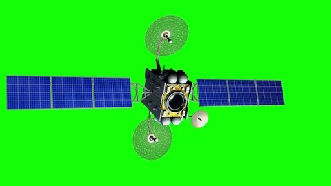 Fictional artificial satellite rotates on green screen, seamless loop, 3d Stock Footage 85034383