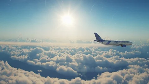 Fictional brand airliner in flight Stock Footage 123755635