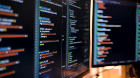 Fictional Code On Computer Screen Stockbeeldmateriaal 335056772