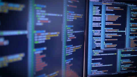 Fictional Code On Computer Screen Stockbeeldmateriaal 335366644