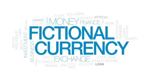 Fictional currency animated word cloud, text design animation. Kinetic Stock Footage 80944816