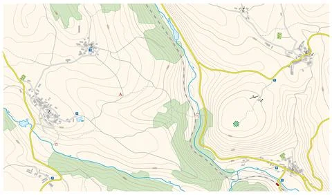 Fictional detailed topographic vector map with symbols Stock Illustration